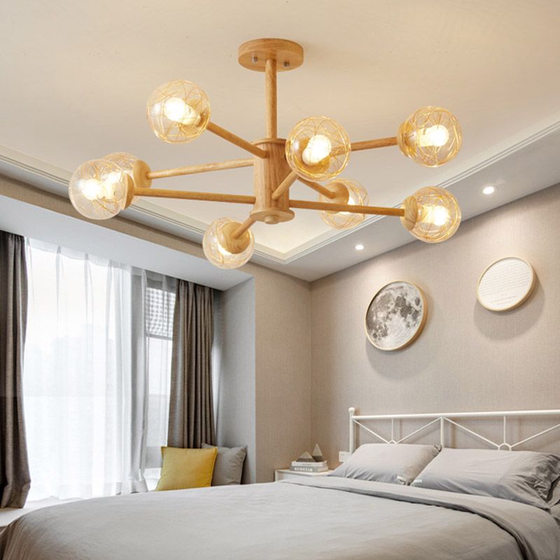 Spherical Shape Pendant Chandeliers Modern Wood Hanging Chandeliers