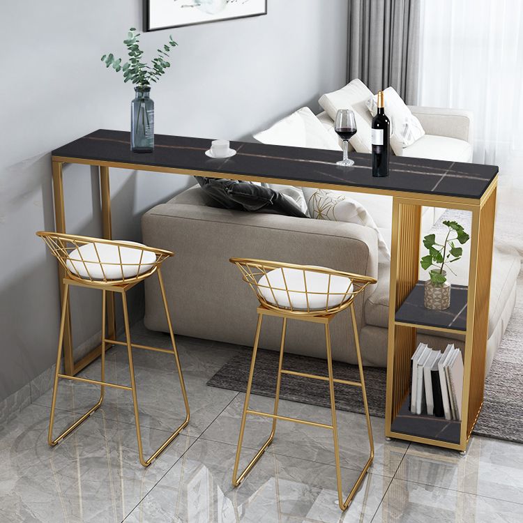 Stone Contemporary Cocktail Bar Table with Storage Rectangle Counter Table