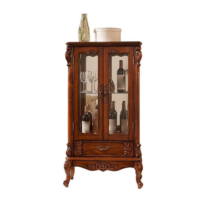 Traditional Curio Cabinet Wood Glass Doors Hutch Buffet for Dining Room