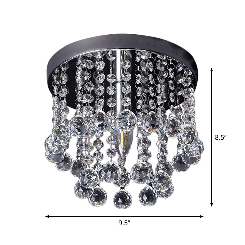 Crystal Orb Draped Flush Ceiling Light Modern 1 Head Nickel Semi Flush Mount Lamp, Small/Medium/Large