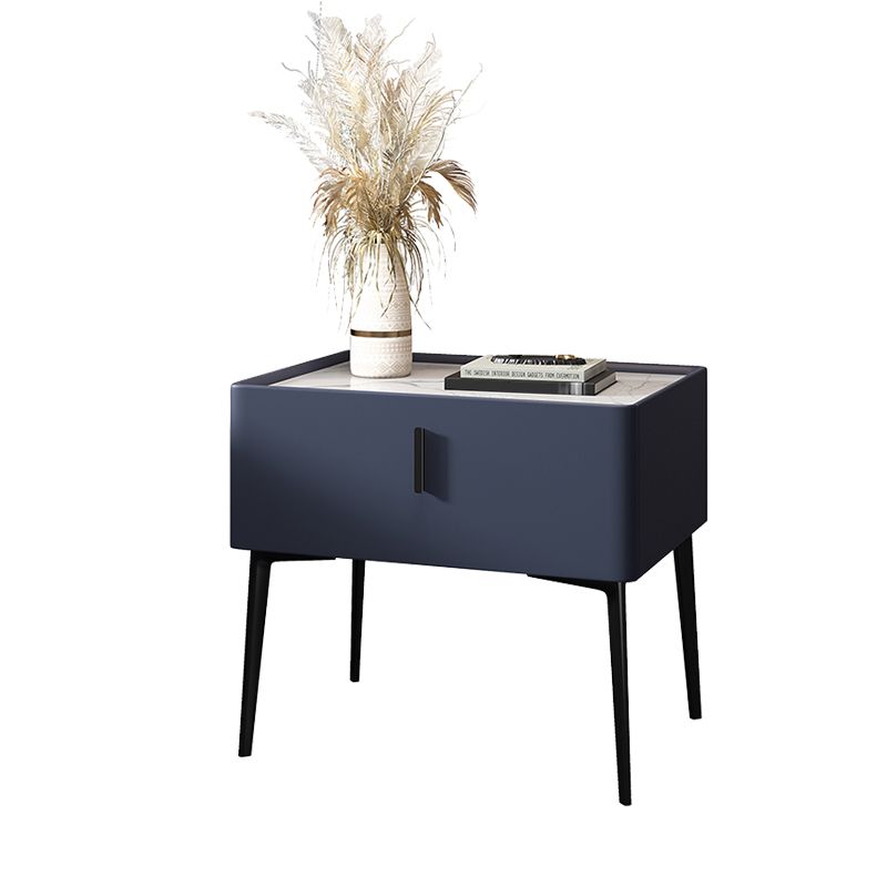 Contemporary Accent Table Nightstand Genuine Marble and Faux Leather Night Table