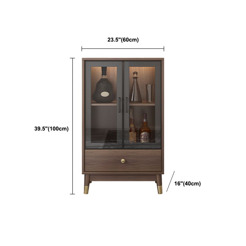 Faux Wood Modern Display Cabinet Glass Doors Storage Cabinet with Drawers for Bedroom