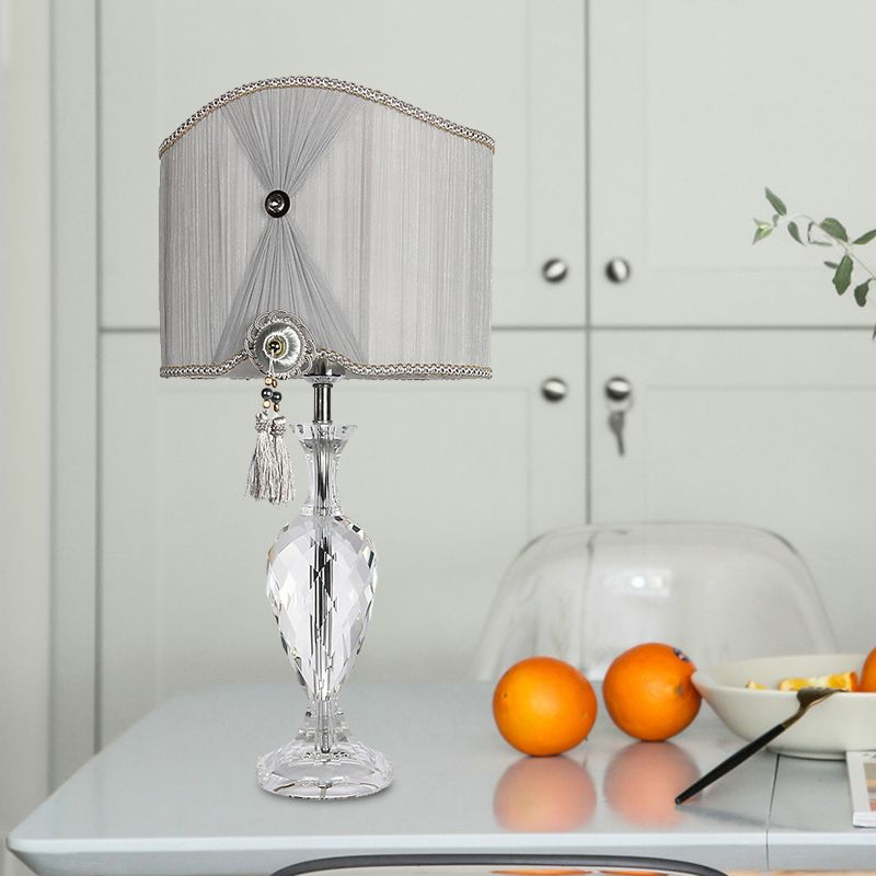 1 tête à cristal lampe minimalisme gris de nuit en forme d'urne avec ombre de tissu