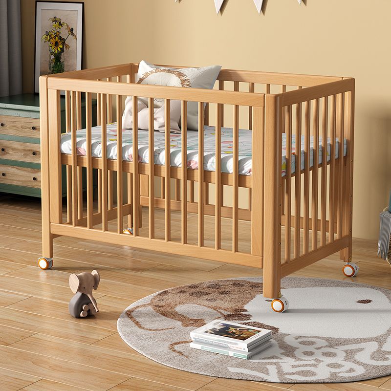 Modern Solid Wood Kids Bed Convertible Wheels Nursery Bed with Guardrail