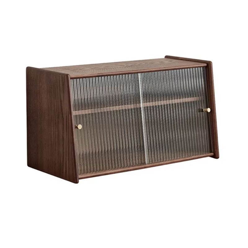 Contemporary Solid Wood Sideboard Cabinet in Brown with Glass Doors