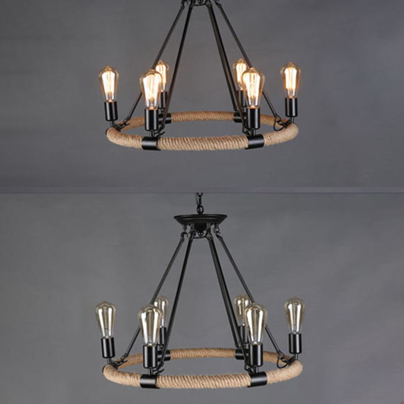 Black Antique Hanging Fixture Circle Wrought Iron Chandelier Pendant Lights