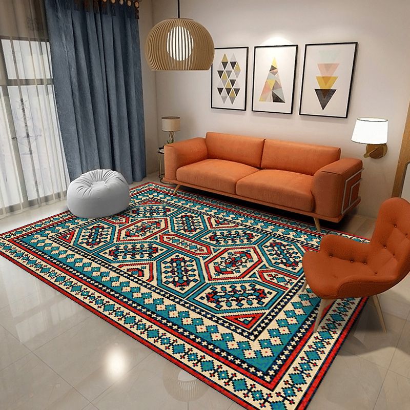 Alfombra de estampado tribal marroquí de poliéster alfombra de alfombra resistente a la alfombra para sala de estar para sala de estar