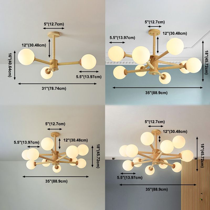 Globe Chandelier Pendant Light Modern Multi-Head Beige Bronze Chandelier Lamp with Glass Shade