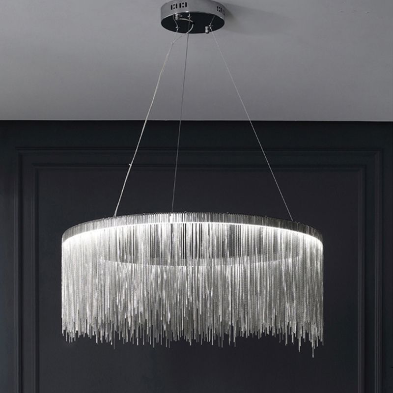 Silver Geometric Pendant Light in Modern Luxury Style Aluminium Tassel Ceiling Light for Commercial Place