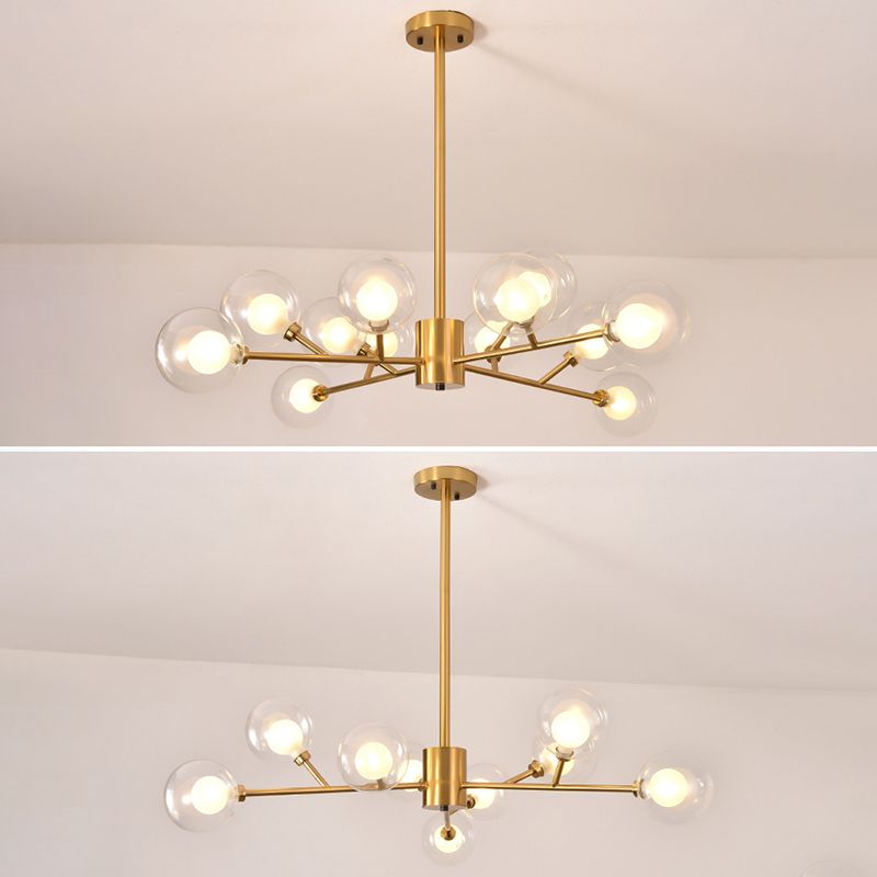 Transparent Glass Orb Branch-shaped Chandelier Contemporary Simplicity Style Lighting Fixture in Electroplated Gold