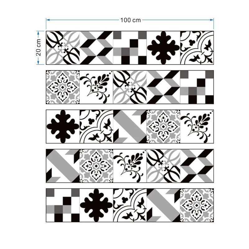 Black and White Boho Wallpaper Panel 10.8-sq ft Abstract Mosaic Tile Wall Decor for Bath, Self-Stick