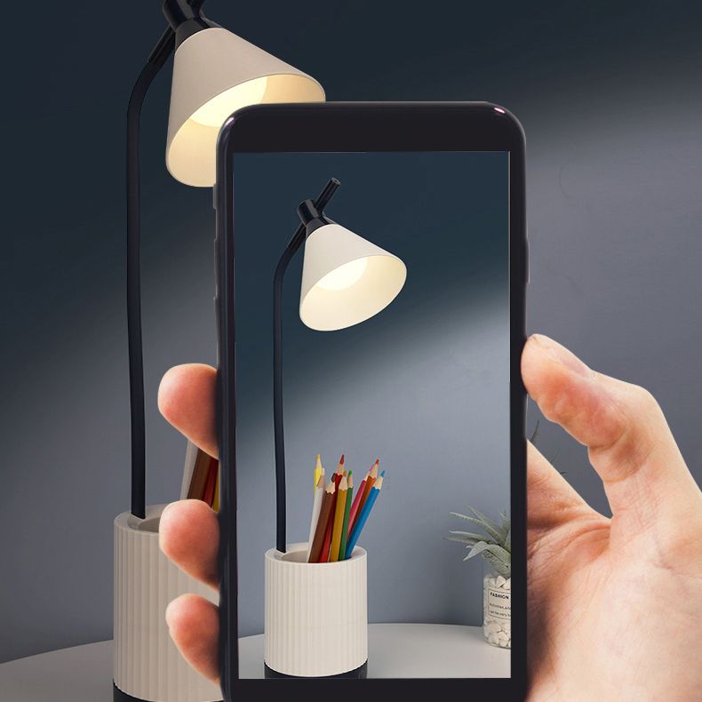 Flexible Arm LED Study Lamp Macaron Plastic Kids Room Table Light with Shade and Pen Holder