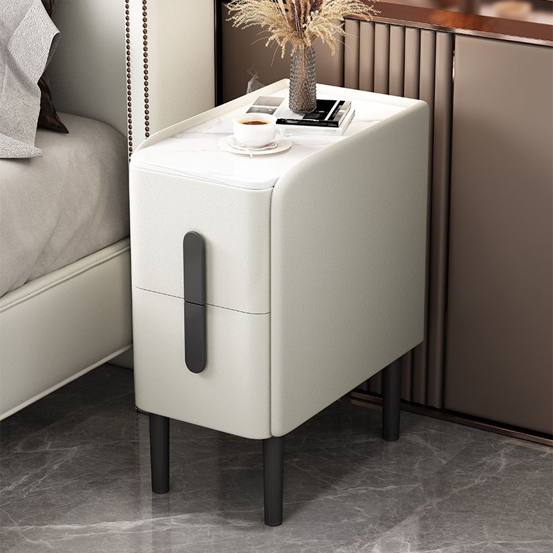 Modern 20 Inch H Night Table 2-Drawer Storage Stone Top Nightstand with Legs