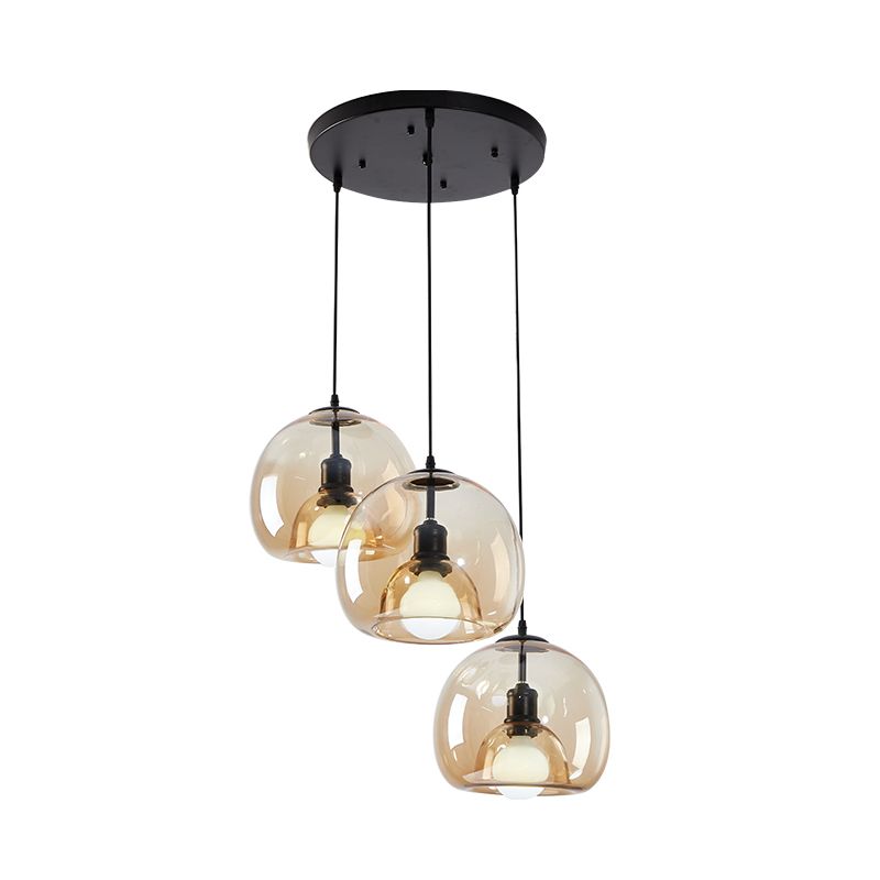 1 / 3 - Light Island Pendant Light in Dark Black Metal and Glass Ceiling Pendant Fixture