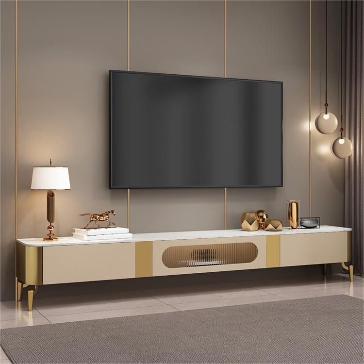 Glam Marble White TV Stand Console Enclosed Storage TV Media Stand for Living Room