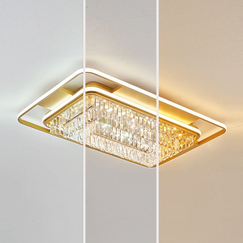 Modern Simple Geometry Shape Ceiling Lamp Iron Crystal LED Flush Mount for Living Room