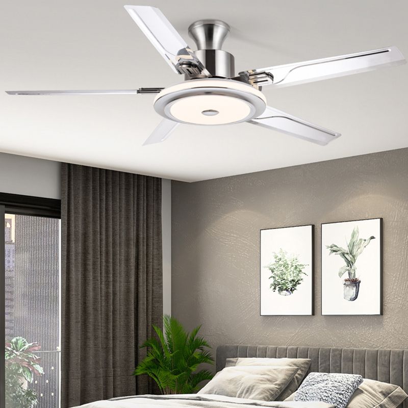 52" Metal LED Ceiling Fan Chrome Modern Fan Light Fixture with 5 Blades