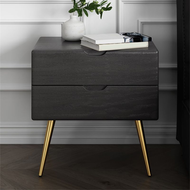 22 Inch Tall Glam Night Table 2-Drawer Storage Solid Wood Nightstand with Legs