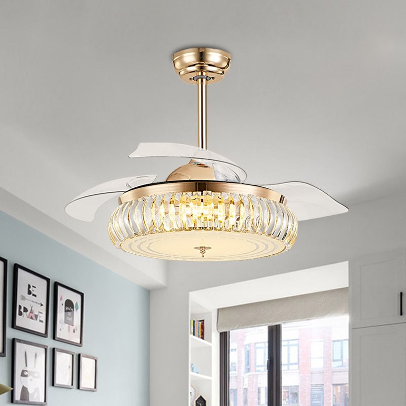 19.5 "W Arch hanger verlichting Modernisme Modernisme Led 4-Blade Crystal Semi Flush plafondlicht in goud