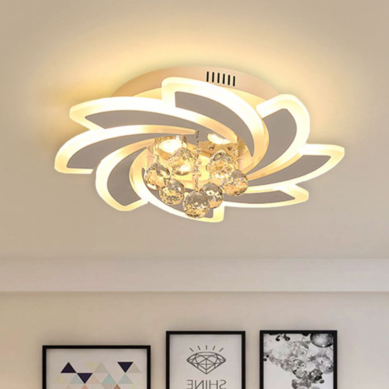 Crystal Ball Shape Semi Flushmount with Windmill Design Modern LED Ceiling Mounted Light in White