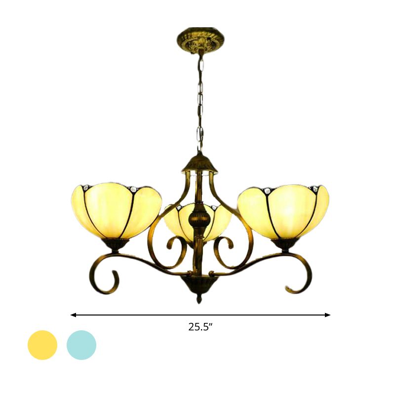 Yellow/Blue Scalloped Chandelier Lamp Tiffany 3/6/8 Lights Stained Glass Hanging Light Fixture