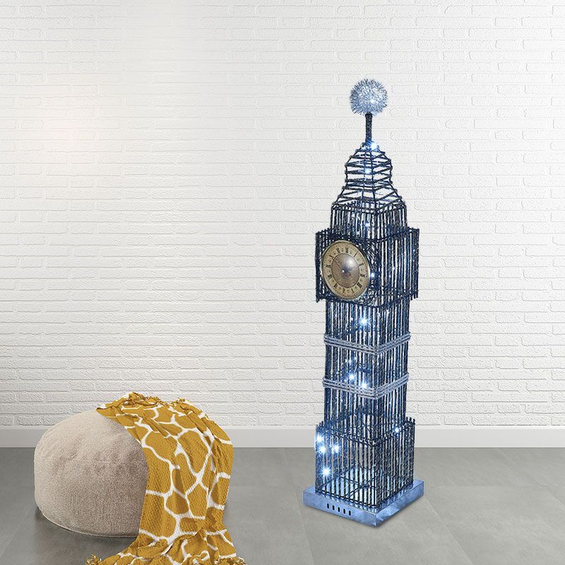 LED Standing Floor Light Traditional Clock Tower Aluminum Wire Floor Lamp in Silver/Gold for Living Room