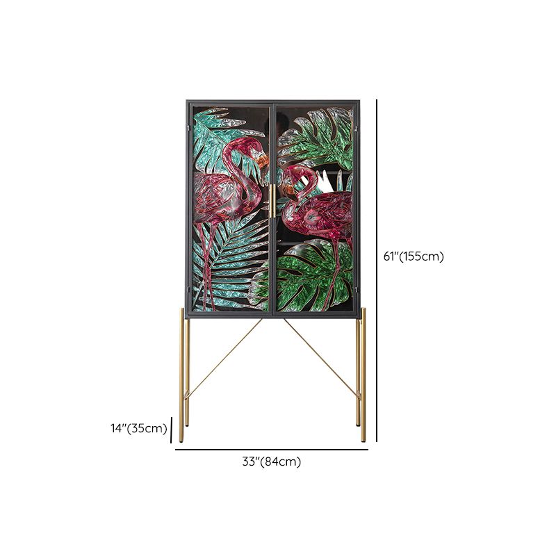 Traditional Display Stand Faux Wood Glass Doors Storage Cabinet for Dining Room