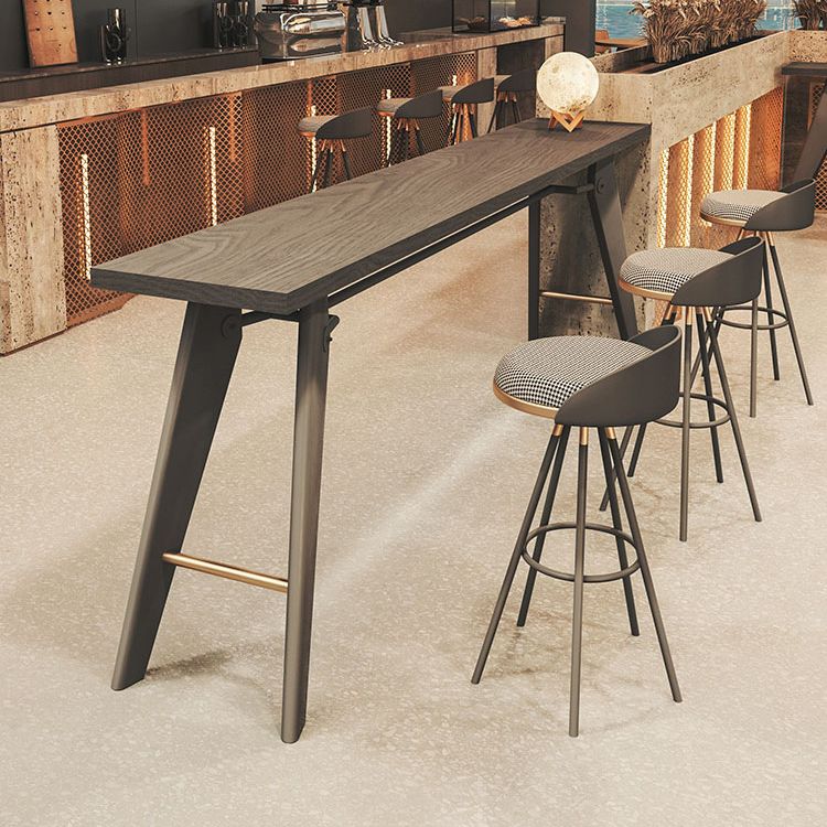 Solid Wood Top Bistro Table Glam Style Metal Frame Pub Table