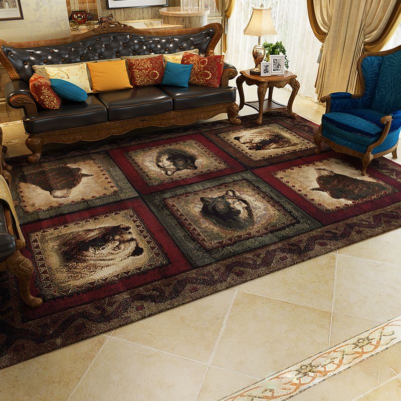 Olden Living Room Rug Multi Color Animal Print Rug Synthetics Non-Slip Backing Washable Stain-Resistant Carpet