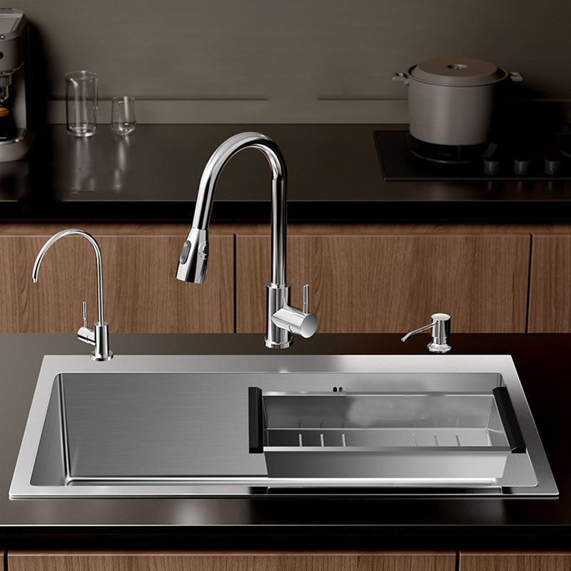 Modern Workstation Sink Stainless Steel with Drain Assembly and Faucet Kitchen Sink