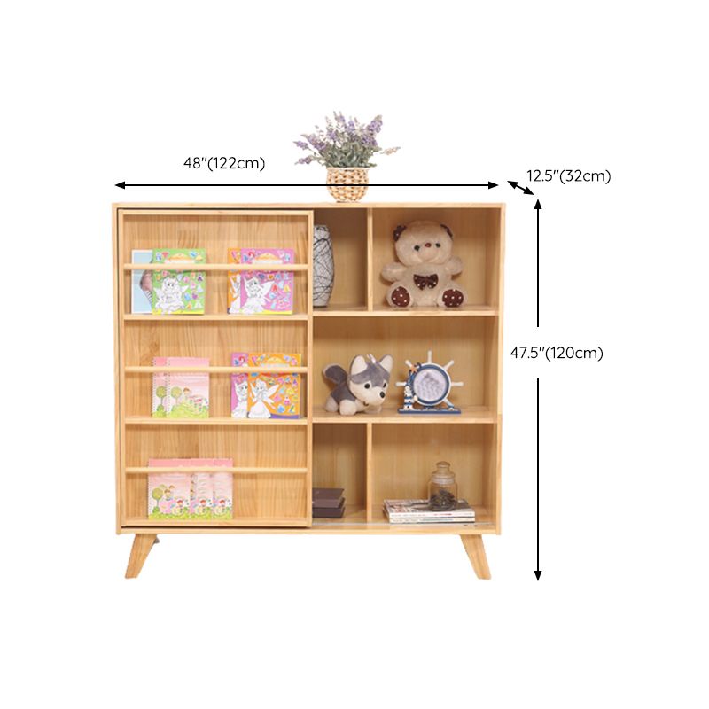 Wooden Standard Bookcase Natural Modern Closed Back Bookshelf with Doors