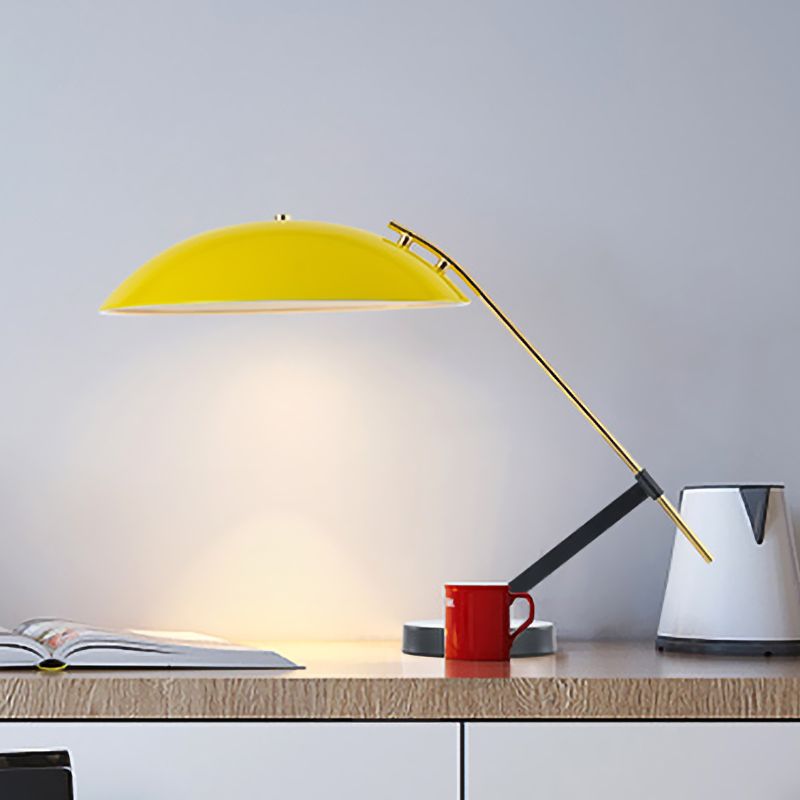 Yellow Finish Flat Dome Table Light Macaron 1 Light Metallic Reading Book Lamp with Adjustable Arm