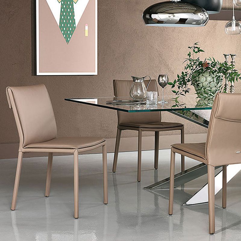 Minimalist Style Armless Solid Back Chairs Leather Dining Chair for Kitchen