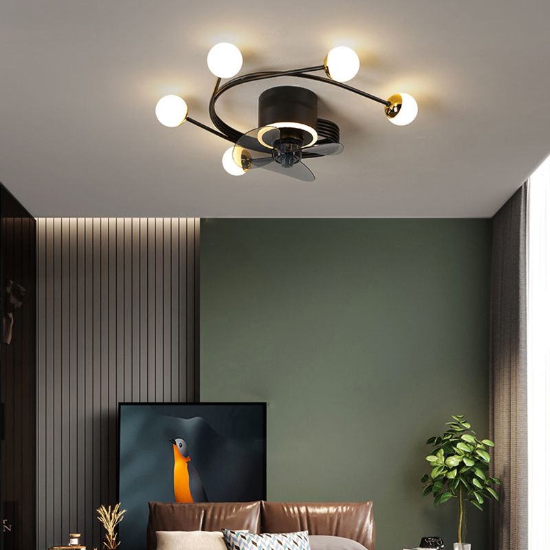 Nordic Style Iron Ceiling Fan Lamp Ball Shape LED Ceiling Fan Light for Bedroom