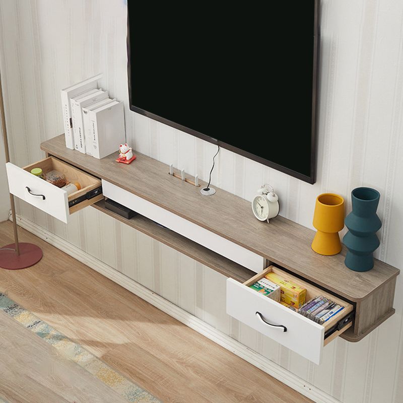 Contemporary Style Wood TV Stand Floating Cable Management TV Console