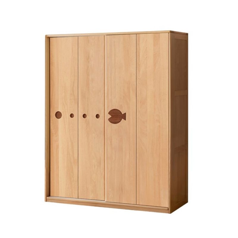 Beech Wood Kids Wardrobe Modern Closet with Sliding Barn Door