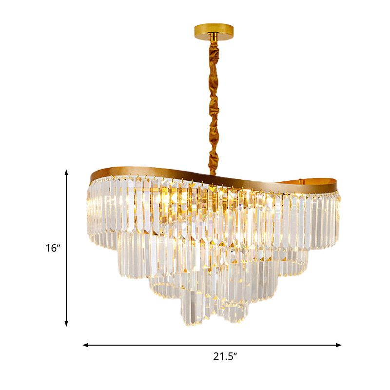 Gold Tiered LED Chandelier Light Modernism 10 Heads Beveled Glass Crystal Pendant Lighting for Living Room