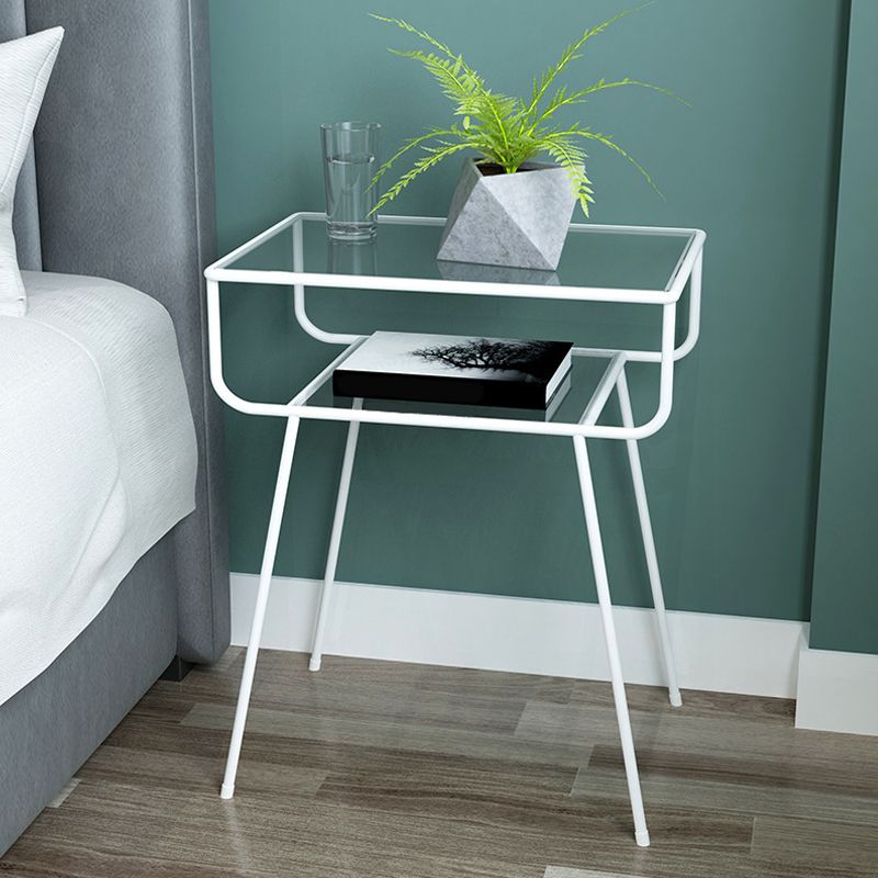 Contemporary Side Table Glass 4 Legs with Storage Rectangular Double Tier End Table