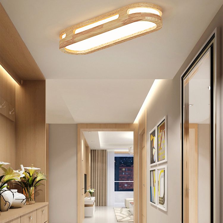 Wooden Geometric Ceiling Light in Modern Style Acrylic LED Flush Mount for Corridor