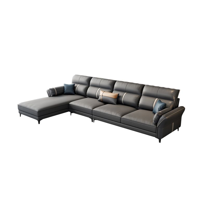 Contemporary Dark Gray Sofa Faux Leather Stain-Resistant Sectional with Pillow Top Arm