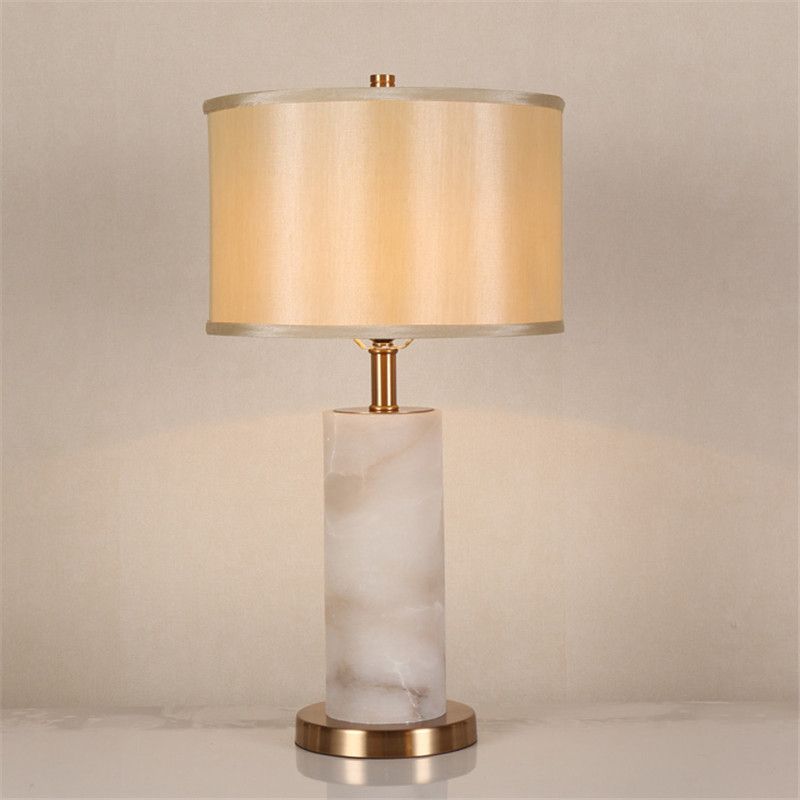 Modern Cylinder Night Stand Light Marble Single Living Room Table Lamp in Black/White with Plastic Shade