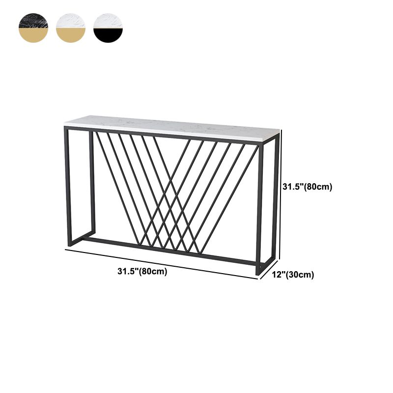 Glam Style Console Table with Rectangle Marble Top and Iron Trestle Base