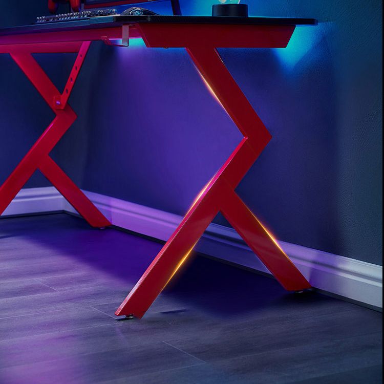 Rectangular Computer Table with Esports Style Black Top and Red Metal Legs