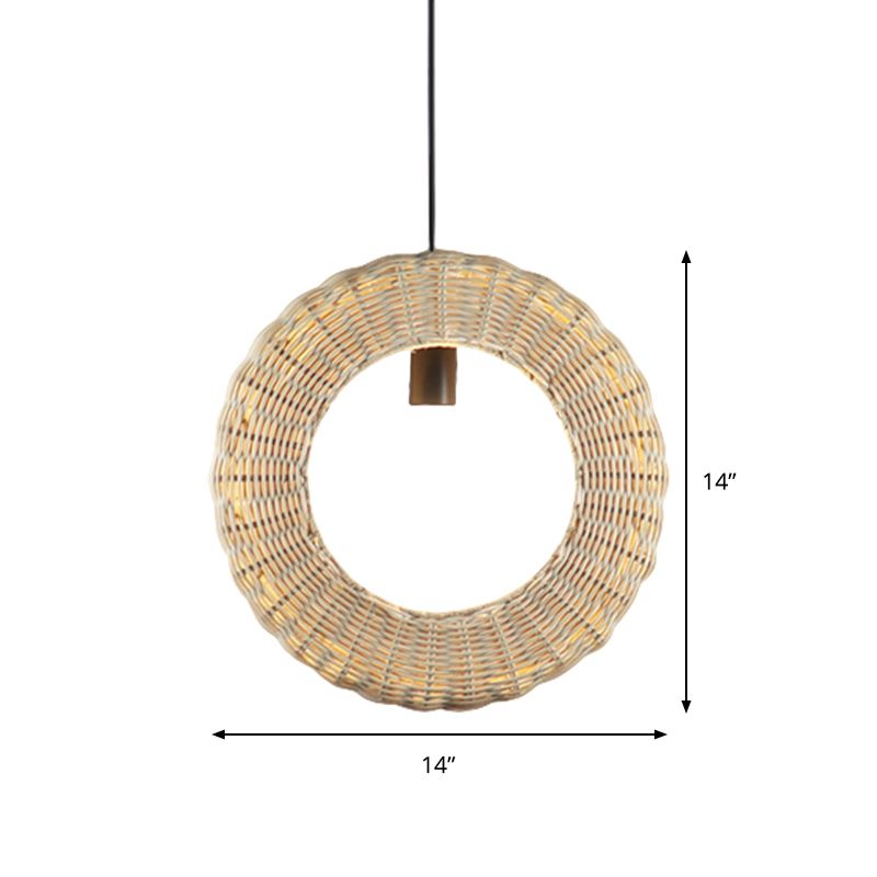 Sospensione in anello intrecciato Light Assian Rattan 1 Lampada a sospensione leggera in legno