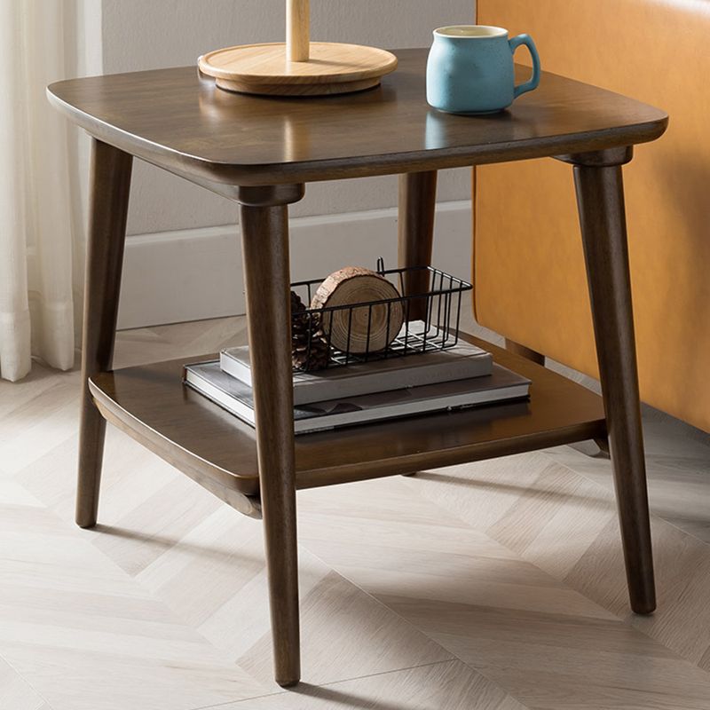 4 Legs End Table Solid Wood Table with Shelf for Living Room in Brone