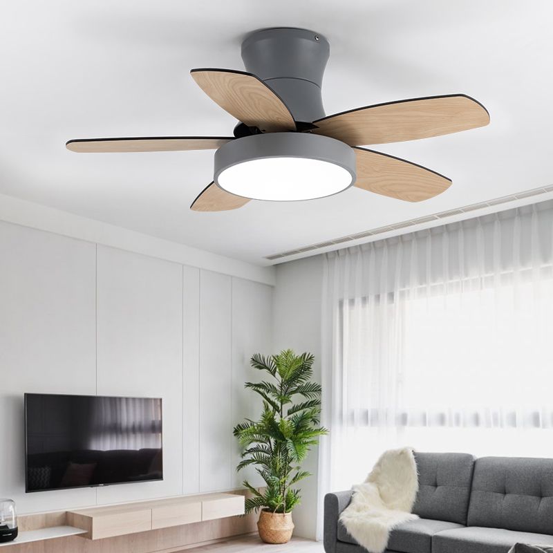 Round Ceiling Fan Light Kids Style Metal Single Light LED Flush Light for Bedroom