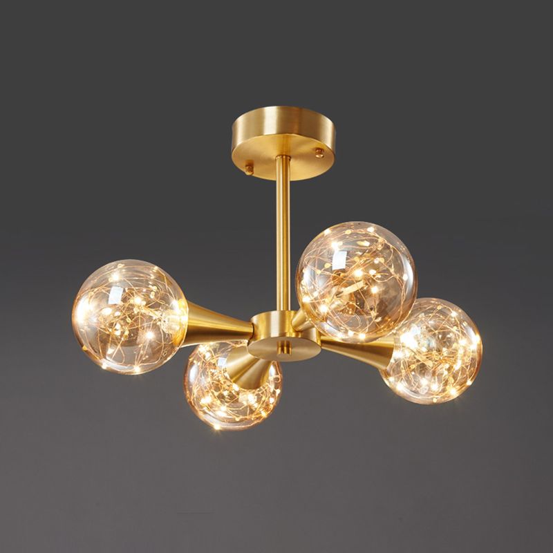 3/4-Light Golden Flush Mount Lighting LED Ceiling Light with Glass Shade