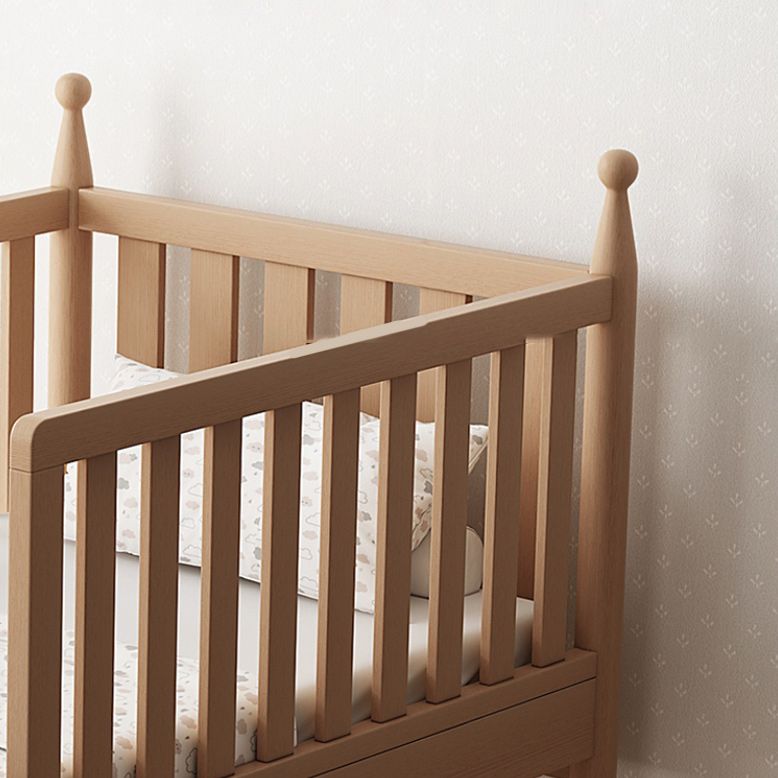 Modern Solid Wood Crib in Natural Nursery Bed with Guardrail