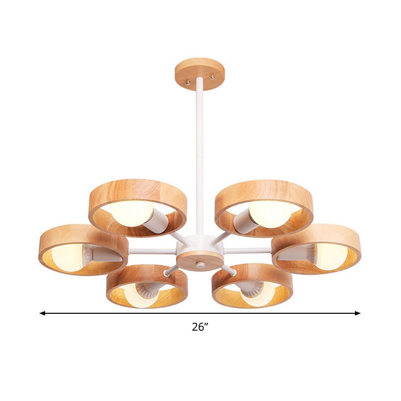 Radial Wood Chandelier Lighting Fixture Simple Style 6 Lights White Ceiling Pendant Light