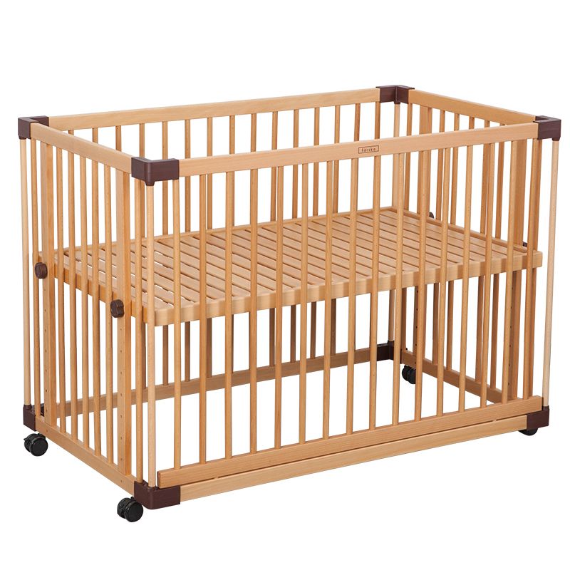 Farmhouse Natural Nursery Bed with Guardrail Convertible Crib